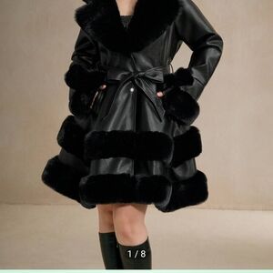Elegant Black Faux Fur Trimmed Coat